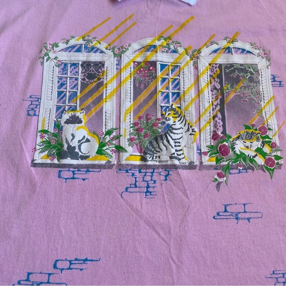 Vintage teeshirt kitty cats in the window floral cottagecore made by scoop - Picture 4 of 7